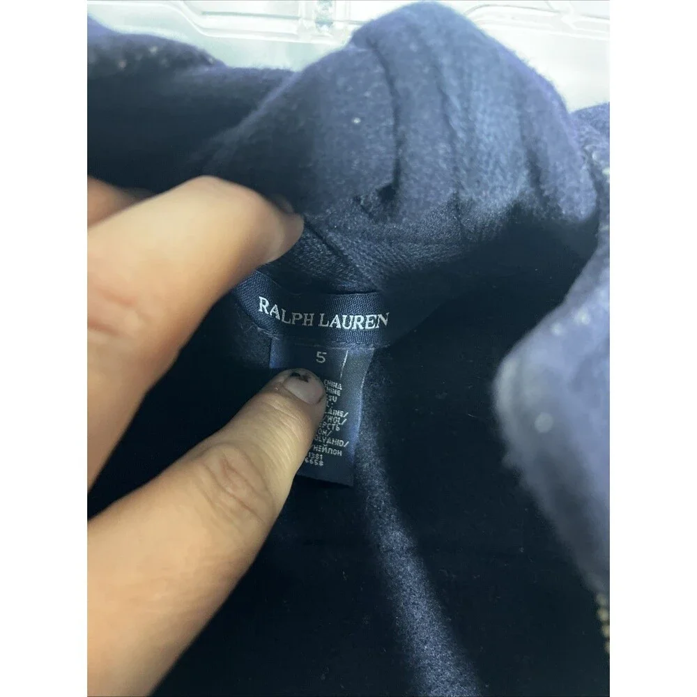 RALPH LAUREN Navy Blue Toggle Wool Blend Coat Hoodie Kids Sz 5 Classic